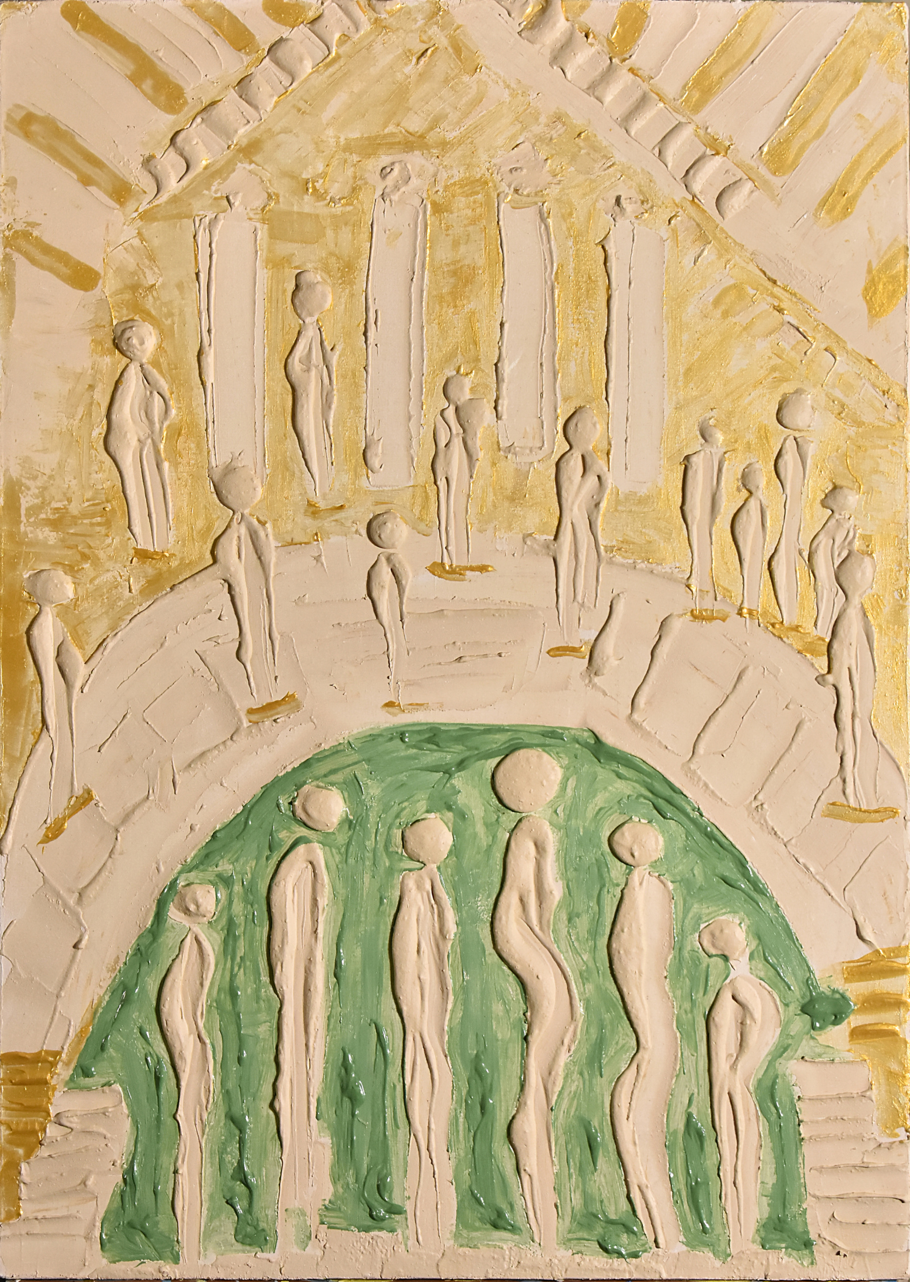 Contrast, Pigment powders, bas-relief elements, mixed technique